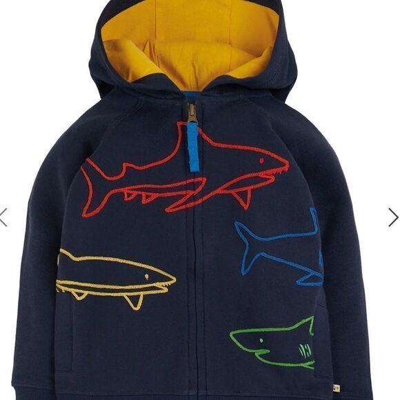 Frigi Luka Zip‎ Up Hoody Indigo Sharks 7-8 years NWT IN PACKAGING - Picture 1 of 5